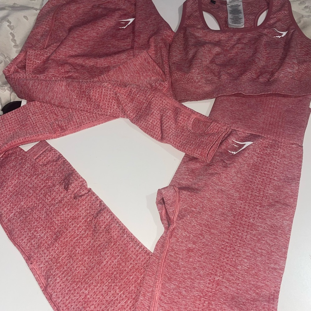 Pink Gymshark Workout Set - Leggings,Long sleeve,Sports bra
